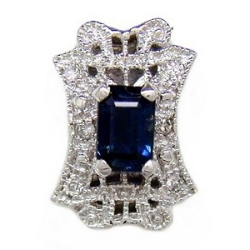 B3861 14K EMERALD CUT SAPPHIRE & DIAMOND SLIDE WITH MILGRAIN 